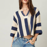 Vertical Striped Sweater : Navy / Cream