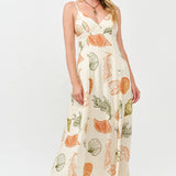 Printed Open Back Maxi Dress: RUST/OLIVE