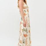 Printed Open Back Maxi Dress: RUST/OLIVE