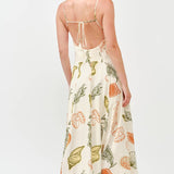 Printed Open Back Maxi Dress: RUST/OLIVE