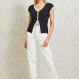 Contrast Trim Ribbed Knit Tank Top With Open Front Slit - Black / White