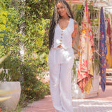 White Pleated Front Trouser Pants by Elan - White