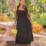 Black Midi Tank Dress w/ Stretchy Top & Flowy Skirt by Wishlist - Black