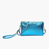 Riley Convertible Cross Body Purse, Wristlet or Clutch - Aqua Lake - Metallic Blue