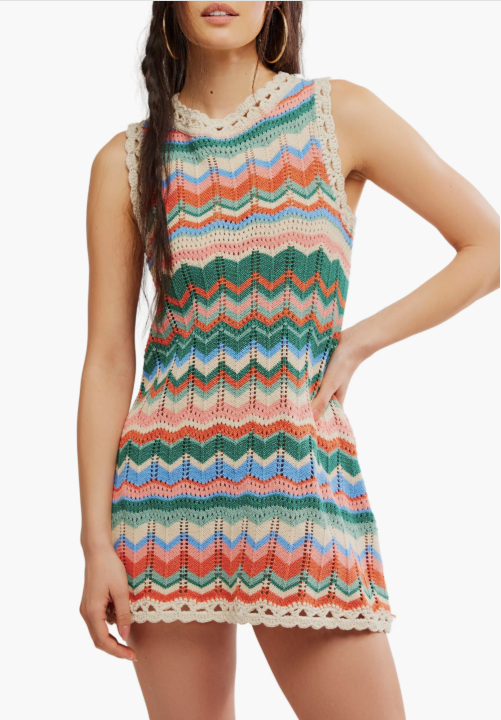 Sandy Mae Crochet Mini Dress by Free People - Rainbow Crochet Miss Monroe Boutique Sandy Mae Crochet Mini Dress by Free People - Rainbow Crochet Miss Monroe Boutique