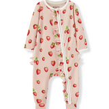Organic Cotton Baby Footed Ruffle Romper - Strawberry