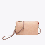 Riley Convertible Cross Body Purse, Wristlet or Clutch - Micro Straw Rose