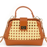Juliette Rattan Purse With Turnlock Closure- Tan