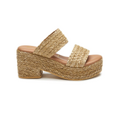 Two Strap Braided Straw Platform Wedge Sandals - Ocean Ave - Cognac