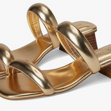 Alistair- Metallic Two Strap Sandal w/ Short Heel - Gold Metallic by Chinese Laundry