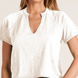Split Neck Short Sleeve Raglan Tee- Cream By Bobi