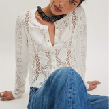 Jae Knit Lace Long Sleeve Top - Free People - Ivory Sugar Swizzle