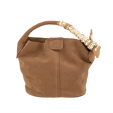 Suede Mini Tote w/ Scarf Wrapped Handle - Black