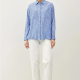 Striped Classic Button Up Shirt - Denim Blue & White Stripe