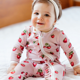 Organic Cotton Baby Footed Ruffle Romper - Strawberry