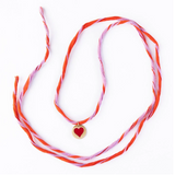 Fiona - Twisted Fabric Wrap Bracelet With Charm - Lavender & Poppy With Heart Charm