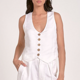 Linen Halter Vest Button Front Tank by Elan - White