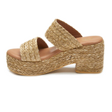 Two Strap Braided Straw Platform Wedge Sandals - Ocean Ave - Cognac