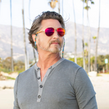 Amador Aviator Sunglasses w/ Red Mirror Lens Wood Arms