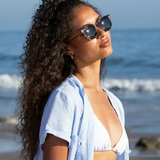 Gridley Ivory Tortoise Sunglasses w/ Walnut Arms & Smoke Lens