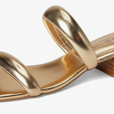 Alistair- Metallic Two Strap Sandal w/ Short Heel - Gold Metallic by Chinese Laundry