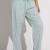 Drawstring Linen Pants by Elan - Light Teal