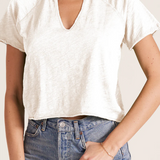 Split Neck Short Sleeve Raglan Tee- Cream By Bobi