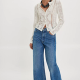 Jae Knit Lace Long Sleeve Top - Free People - Ivory Sugar Swizzle