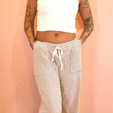 Striped Wide Leg Pants - Taupe and White