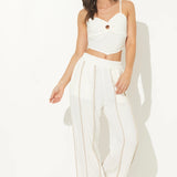 White Linen Pants w/ Tan Piping by Ocean Drive - White & Tan