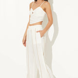 White Linen Pants w/ Tan Piping by Ocean Drive - White & Tan