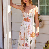 Printed Open Back Maxi Dress: RUST/OLIVE