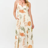 Printed Open Back Maxi Dress: RUST/OLIVE