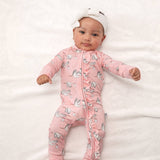 Convertible Zip Pajamas - Baby Girl Pink Storks