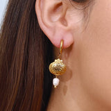 Audace 18K Gold Non-Tarnish Seashell Pearl Drop Earring: Yellow Gold