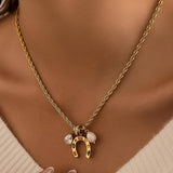 Western 18K Gold Non-Tarnish Horseshoe Charm Necklace: Multi-Colored