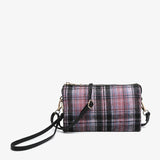 Riley Convertible Cross Body Purse, Wristlet or Clutch-  Plaid Rust/ Green