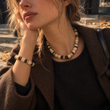 Set - Mixed Stone Gold Beaded Necklace & Stretch Bracelet: MNT