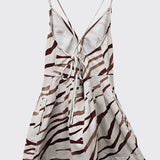 Tiger Print Romper With Tie Back - White / Brown