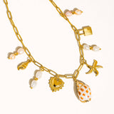 Ophélie 18K Gold Non-Tarnish Shell and Pearl Charm Necklace: Yellow Gold