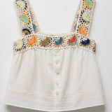 Lemons Crochet Trim Tank Top - Ivory