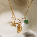 Bonbon 18K Gold Non-Tarnish Pearl and Shell Charm Necklace: Yellow Gold