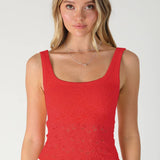 Floral Textured Lace Tank  Milk Tea