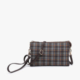 Riley Convertible Cross Body Purse, Wristlet or Clutch-  Plaid Rust/ Green