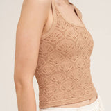 Floral Textured Lace Tank  Milk Tea