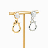 Pearl Top Horsebit Earrings: Gold