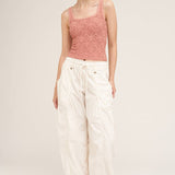 Floral Textured Lace Tank  Milk Tea