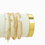 Pearl CZ Multi Bead Stretch Bracelet Set of 5