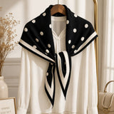 Black-White Knitted Polka Dot Triangle Scarf Shawl