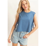 Side Tie Basic Tank Top - Vintage Blue